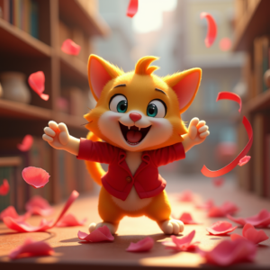 Cartoon Animals — Mischievous Cartoon Cat Character Mid-pounce With Character #0305 (Midjourney)