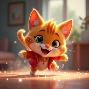 Cartoon Animals — Mischievous Cartoon Cat Character Mid-pounce With Character #0311 (Firefly)