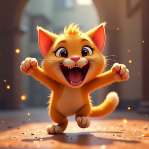 Cartoon Animals — Mischievous Cartoon Cat Character Mid-pounce With Character #0317 (Midjourney)
