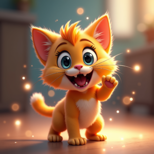 Cartoon Animals — Mischievous Cartoon Cat Character Mid-pounce With Character #0323 (Firefly)