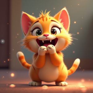 Cartoon Animals — Mischievous Cartoon Cat Character Mid-pounce With Character #0335 (Firefly)