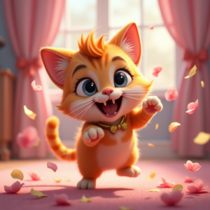 Cartoon Animals — Mischievous Cartoon Cat Character Mid-pounce With Character #0341 (Midjourney)