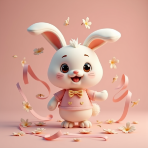 Cartoon Animals — Round-eyed Pastel Bunny Plush Character With Character #0069 (Gemini)