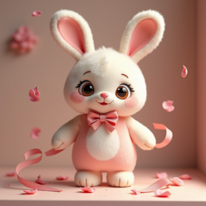Cartoon Animals — Round-eyed Pastel Bunny Plush Character With Character #0105 (Gemini)