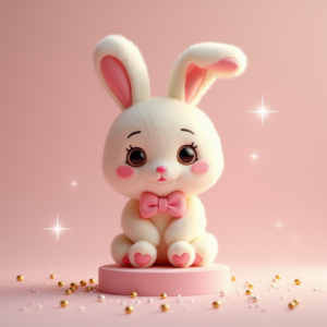 Cartoon Animals — Round-eyed Pastel Bunny Plush Character With Character #0129 (Gemini)