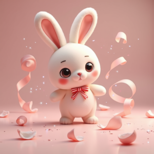 Cartoon Animals — Round-eyed Pastel Bunny Plush Character With Character #0141 (Gemini)