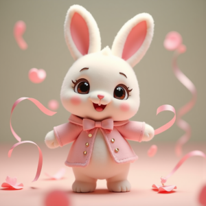 Cartoon Animals — Round-eyed Pastel Bunny Plush Character With Character #0177 (Gemini)