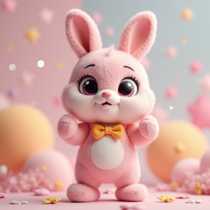 Cartoon Animals — Round-eyed Pastel Bunny Plush Character With Character #0189 (Gemini)