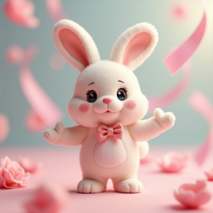 Cartoon Animals — Round-eyed Pastel Bunny Plush Character With Character #0213 (Gemini)