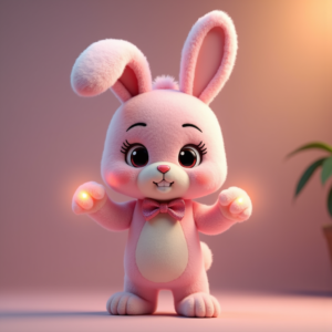 Cartoon Animals — Round-eyed Pastel Bunny Plush Character With Character #0225 (Gemini)