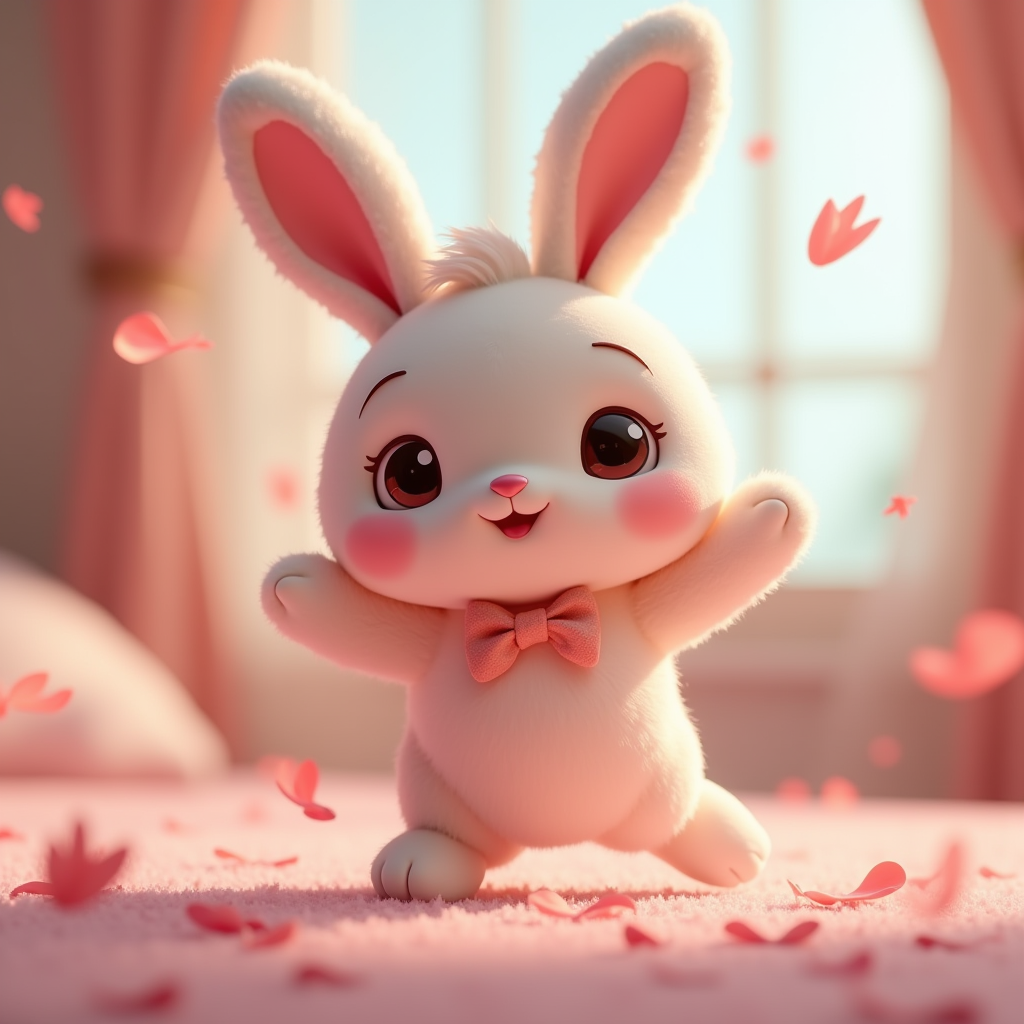 Cartoon Animals — Round-eyed Pastel Bunny Plush Character With Character #0231 (Seedream)