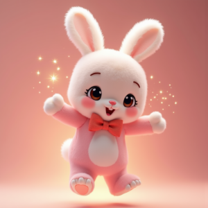Cartoon Animals — Round-eyed Pastel Bunny Plush Character With Character #0237 (Gemini)