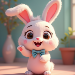 Cartoon Animals — Round-eyed Pastel Bunny Plush Character With Character #0249 (Gemini)
