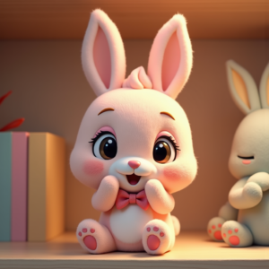 Cartoon Animals — Round-eyed Pastel Bunny Plush Character With Character #0297 (Gemini)