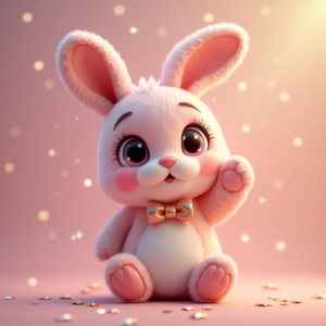 Cartoon Animals — Round-eyed Pastel Bunny Plush Character With Character #0321 (Gemini)