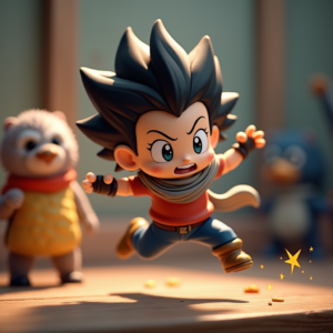 Cartoon Animals — Spiky-haired Anime Hero In A Battle-worn Character #0074 (Leonardo)