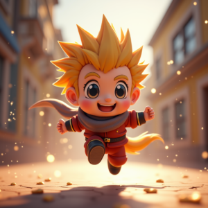 Cartoon Animals — Spiky-haired Anime Hero In A Battle-worn Character #0110 (Leonardo)
