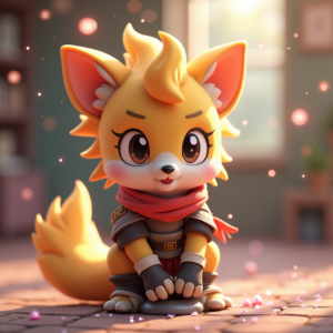 Cartoon Animals — Spiky-haired Anime Hero In A Battle-worn Character #0128 (Krea)