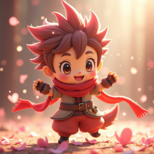 Cartoon Animals — Spiky-haired Anime Hero In A Battle-worn Character #0140 (Krea)