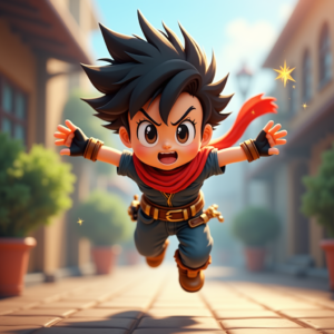 Cartoon Animals — Spiky-haired Anime Hero In A Battle-worn Character #0146 (Leonardo)
