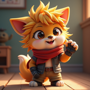 Cartoon Animals — Spiky-haired Anime Hero In A Battle-worn Character #0158 (Leonardo)