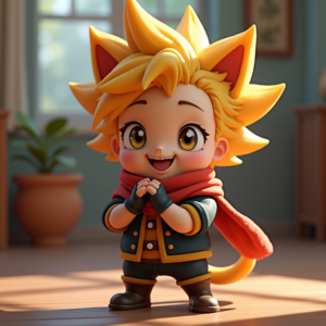 Cartoon Animals — Spiky-haired Anime Hero In A Battle-worn Character #0170 (Leonardo)