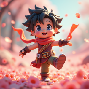 Cartoon Animals — Spiky-haired Anime Hero In A Battle-worn Character #0212 (Krea)
