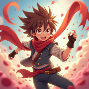 Cartoon Animals — Spiky-haired Anime Hero In A Battle-worn Character #0230 (Leonardo)