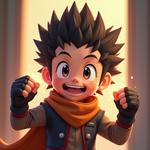 Cartoon Animals — Spiky-haired Anime Hero In A Battle-worn Character #0242 (Leonardo)