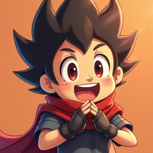 Cartoon Animals — Spiky-haired Anime Hero In A Battle-worn Character #0260 (Krea)