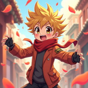 Cartoon Animals — Spiky-haired Anime Hero In A Battle-worn Character #0266 (Leonardo)