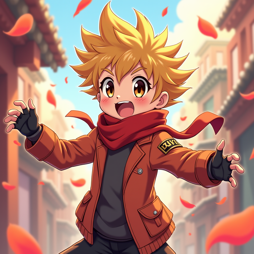 Cartoon Animals — Spiky-haired Anime Hero In A Battle-worn Character #0266 (Leonardo)