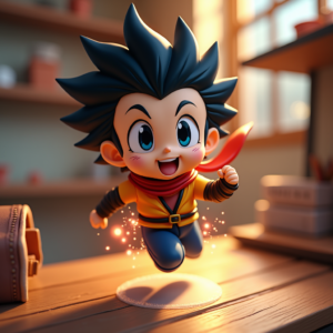 Cartoon Animals — Spiky-haired Anime Hero In A Battle-worn Character #0272 (Krea)