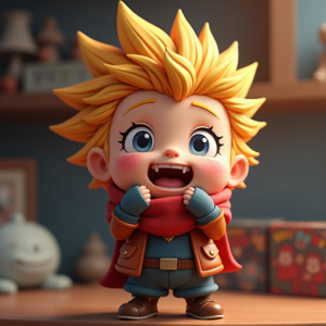 Cartoon Animals — Spiky-haired Anime Hero In A Battle-worn Character #0296 (Krea)