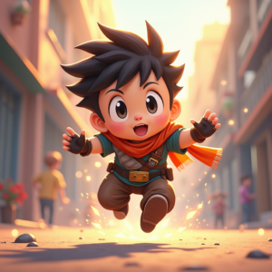 Cartoon Animals — Spiky-haired Anime Hero In A Battle-worn Character #0308 (Krea)