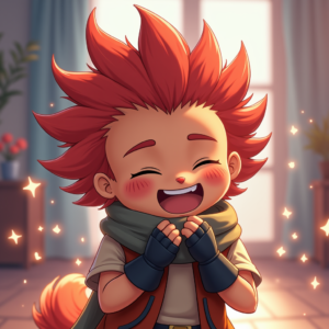 Cartoon Animals — Spiky-haired Anime Hero In A Battle-worn Character #0332 (Krea)