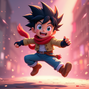 Cartoon Animals — Spiky-haired Anime Hero In A Battle-worn Character #0344 (Krea)