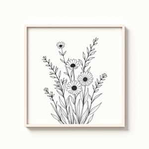 Coloring Pages — Delicate Line-art Bouquet Of Wildflowers With Printable / Etsy #0073 (Firefly)
