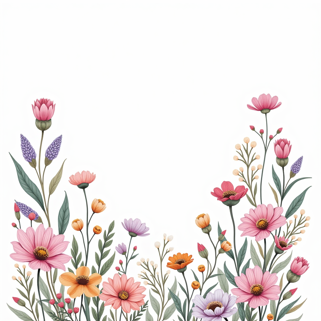 Coloring Pages — Delicate Line-art Bouquet Of Wildflowers With Printable / Etsy #0091 (Midjourney)