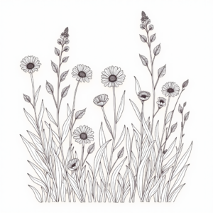 Coloring Pages — Delicate Line-art Bouquet Of Wildflowers With Printable / Etsy #0145 (Firefly)