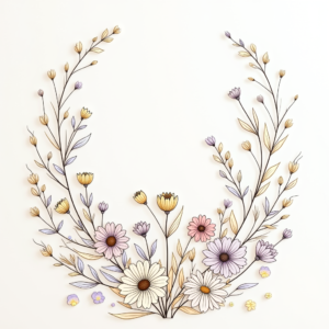 Coloring Pages — Delicate Line-art Bouquet Of Wildflowers With Printable / Etsy #0211 (Midjourney)
