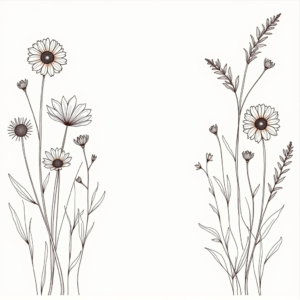 Coloring Pages — Delicate Line-art Bouquet Of Wildflowers With Printable / Etsy #0223 (Midjourney)