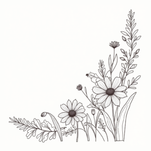 Coloring Pages — Delicate Line-art Bouquet Of Wildflowers With Printable / Etsy #0321 (FLUX)