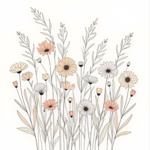Coloring Pages — Delicate Line-art Bouquet Of Wildflowers With Printable / Etsy #0333 (FLUX)