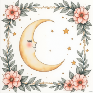 Coloring Pages — Soft Watercolor-style Moon-and-stars Nursery Motif Printable / Etsy #0053 (Seedream)