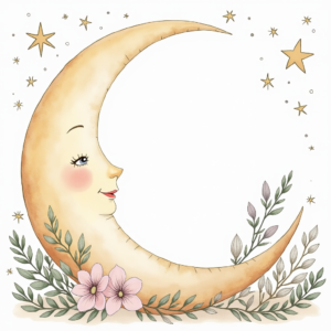 Coloring Pages — Soft Watercolor-style Moon-and-stars Nursery Motif Printable / Etsy #0259 (Midjourney)