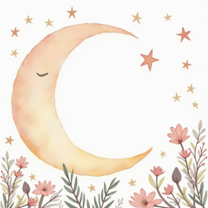 Coloring Pages — Soft Watercolor-style Moon-and-stars Nursery Motif Printable / Etsy #0283 (Midjourney)
