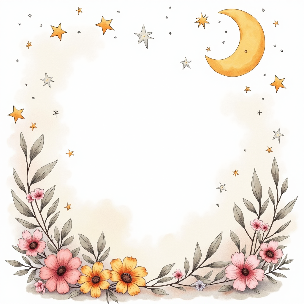 Coloring Pages — Soft Watercolor-style Moon-and-stars Nursery Motif Printable / Etsy #0319 (Midjourney)