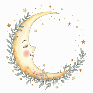 Coloring Pages — Soft Watercolor-style Moon-and-stars Nursery Motif Printable / Etsy #0331 (Midjourney)