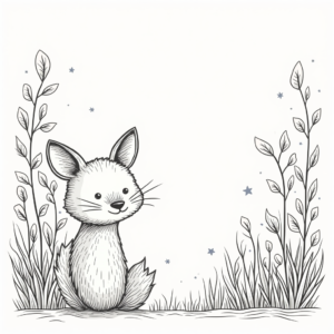 Coloring Pages — Whimsical Woodland-creature Illustration Peeking Through Soft Printable / Etsy #0118 (Krea)